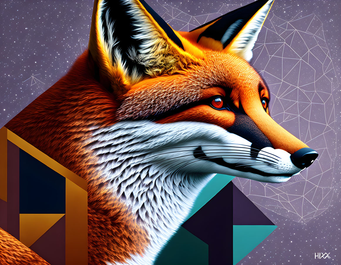 Colorful Fox Artwork with Geometric Background
