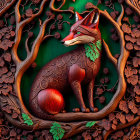Colorful Fox Illustration Surrounded by Ornate Foliage