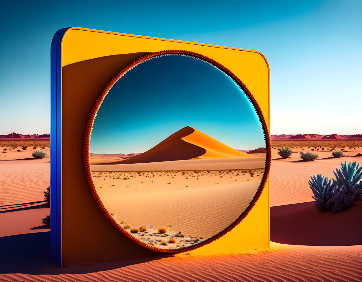 Surreal desert scene with large open book mirage