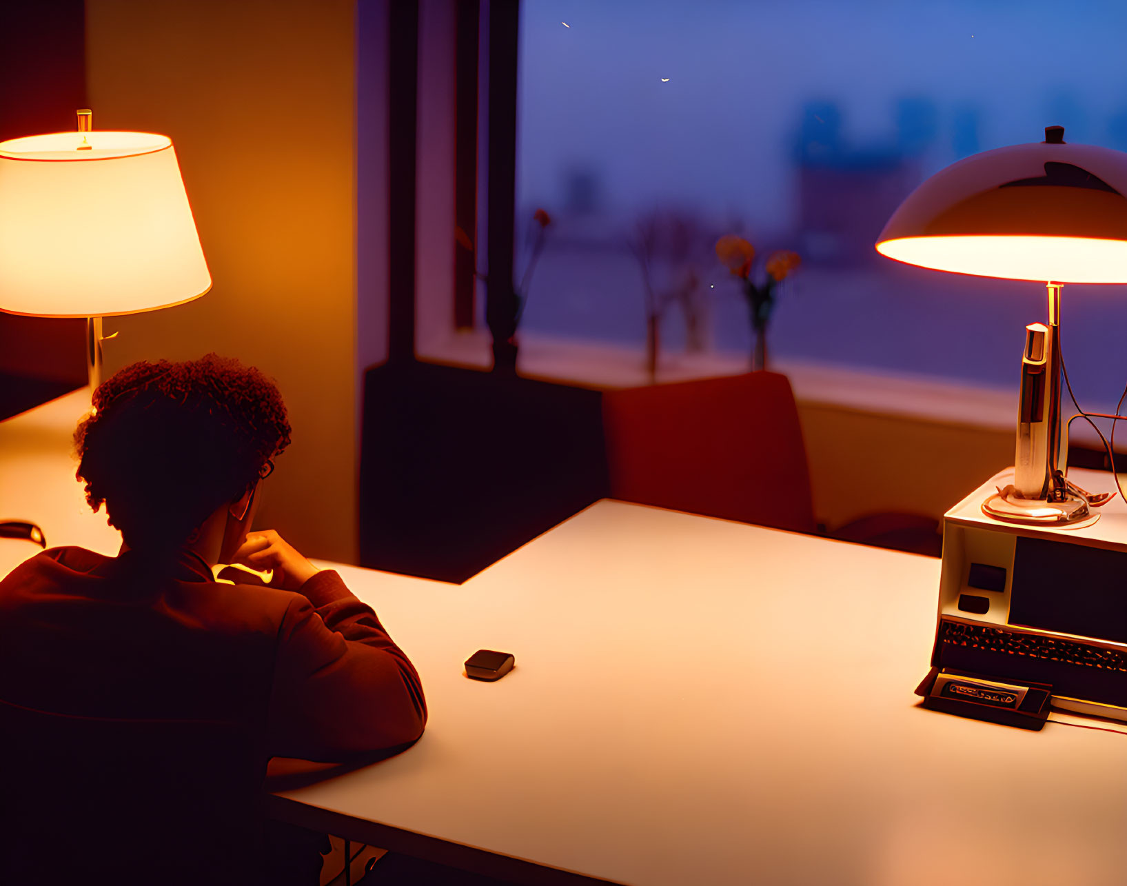 man working on his desk in the night, Cozy