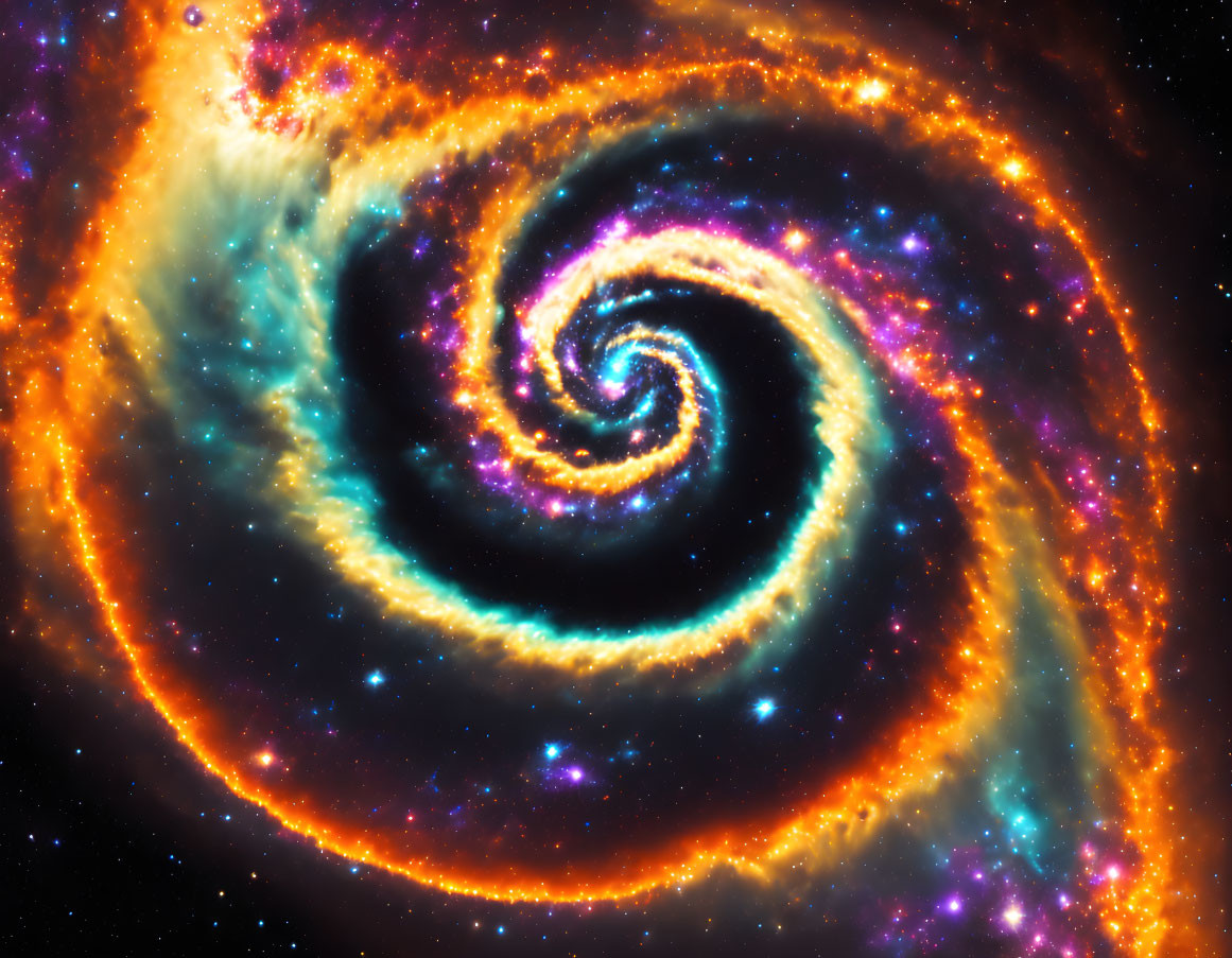 Spiral Galaxy Image with Vibrant Blues, Oranges, and Yellows
