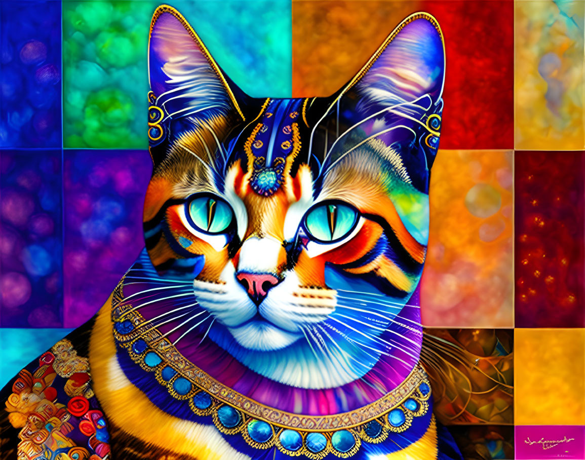 Colorful Digital Art Featuring Intricate Cat Patterns