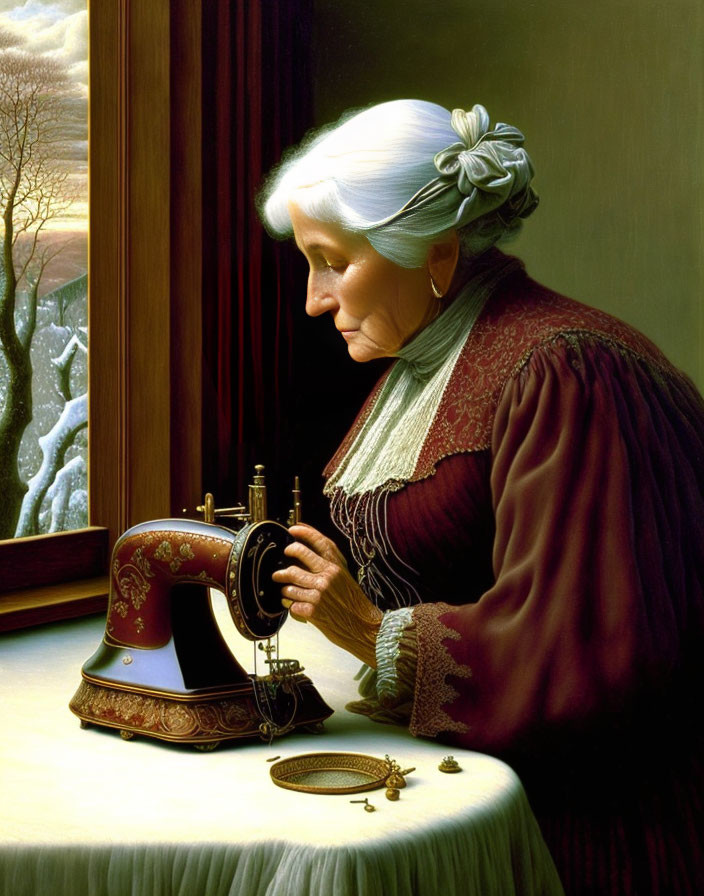 Old Woman sewing