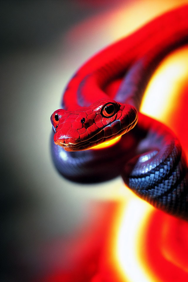 Vivid Red Snake with Intricate Scales and Black Patterning