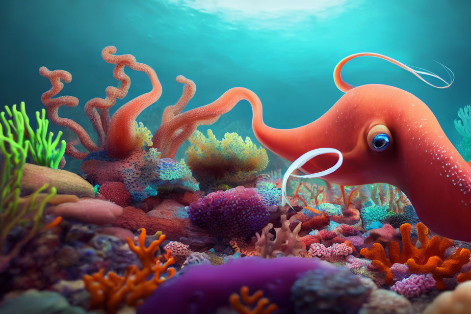 Detailed Orange Octopus in Vibrant Underwater Scene