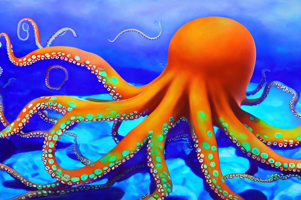 Colorful Octopus Illustration Swimming in Blue Ocean