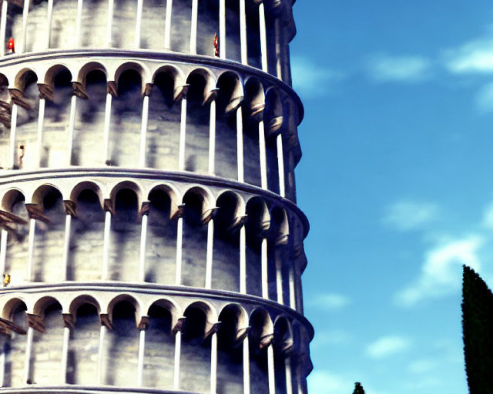 Detailed view of Leaning Tower of Pisa's architecture and tilt