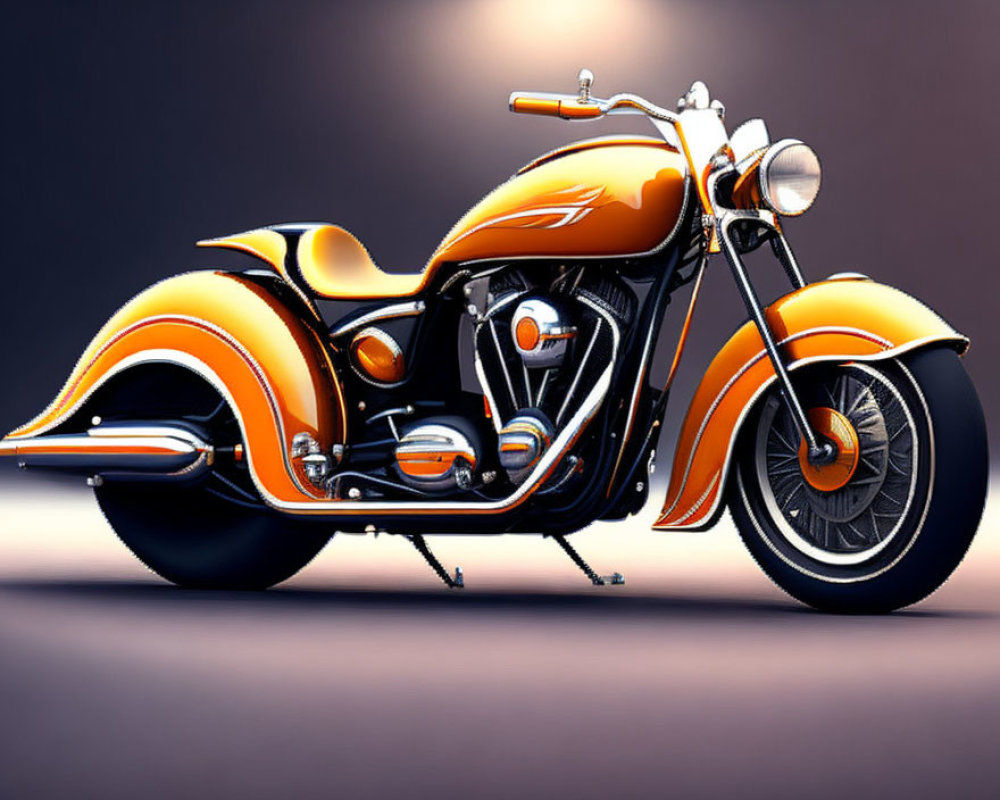Custom Designed Orange Motorcycle with Low Seat and Chrome Accents