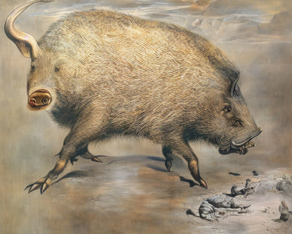 Large Boars with Prominent Tusks in Symbolic Landscape