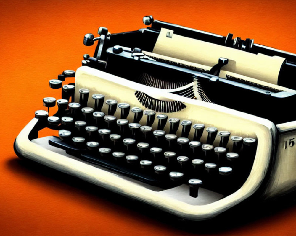 Classic Typewriter with Black Keys on Orange Background