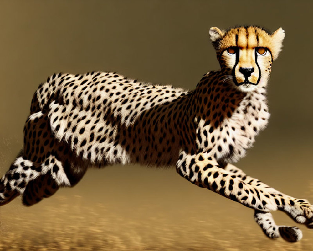 Sleek cheetah running in mid-stride against sepia background