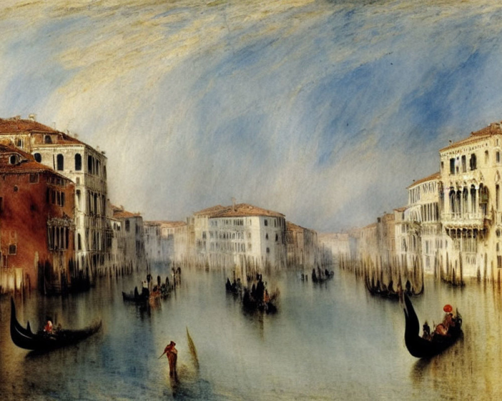 Venice Grand Canal Painting with Gondolas and Historic Buildings