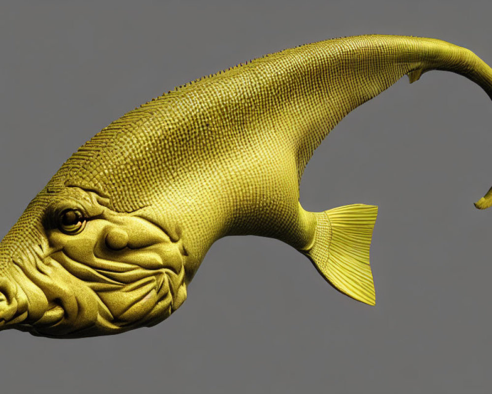 Stylized golden fish 3D illustration on grey background