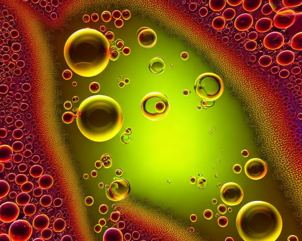 Vibrant Oil and Water Bubble Gradient on Green Background