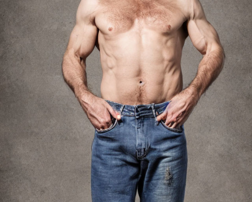 Muscular person in jeans with intense ape mask expression