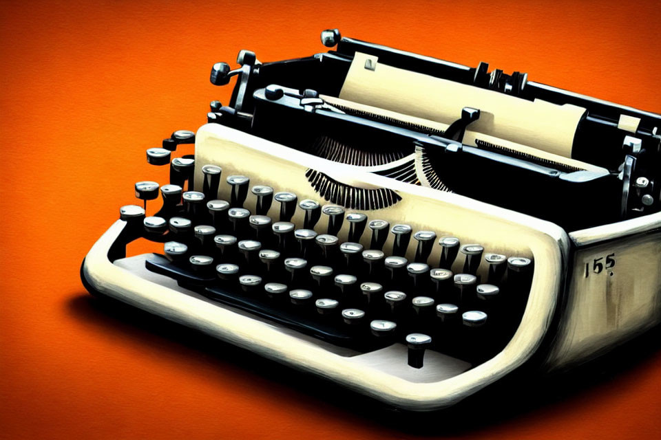 Classic Typewriter with Black Keys on Orange Background
