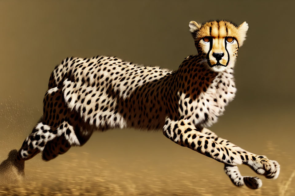 Sleek cheetah running in mid-stride against sepia background