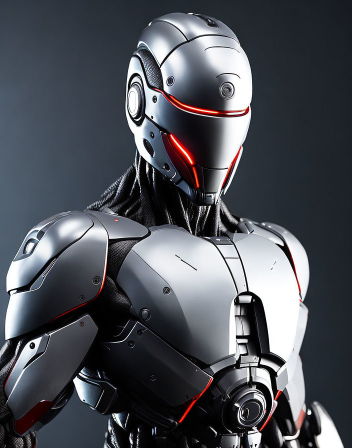 Sleek humanoid futuristic robot with black and red accents