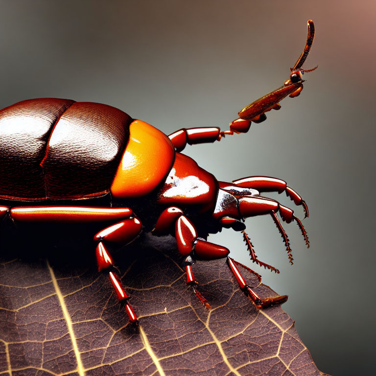 Detailed Digital Image: Red and Brown Beetle on Leaf
