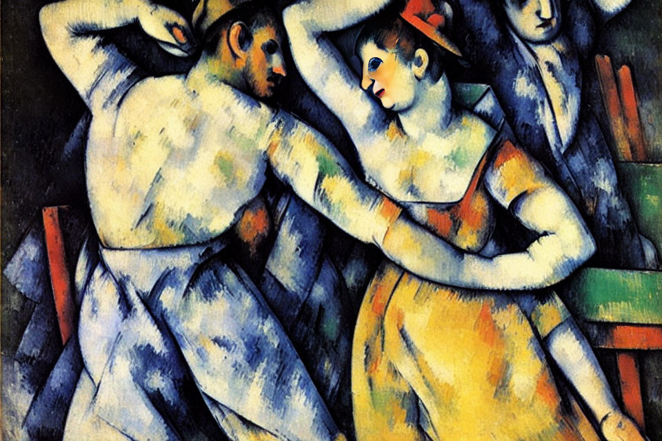 Colorful Cubist Painting of Two Dancing Figures