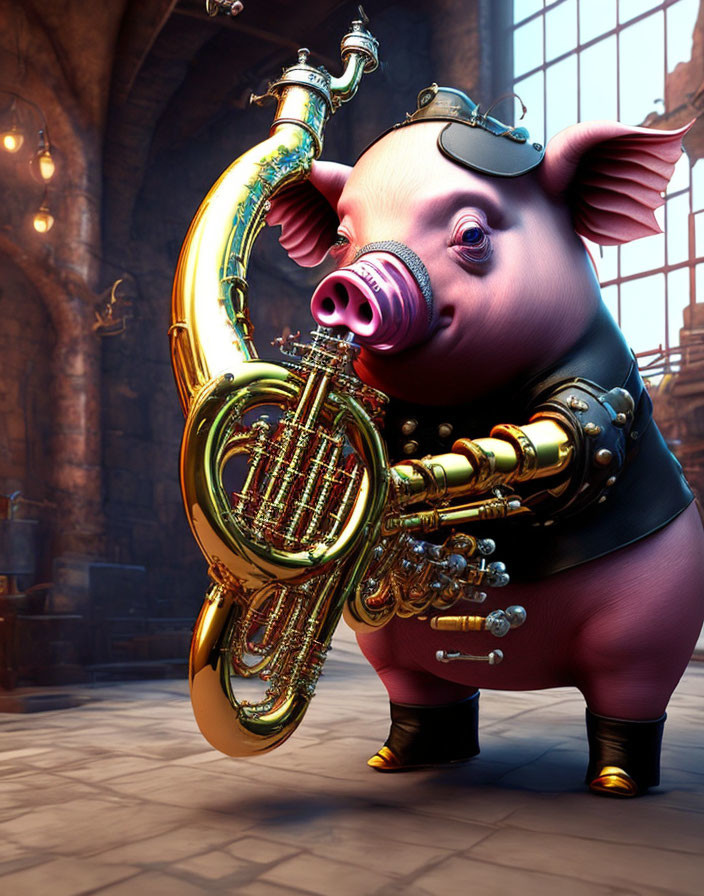 Pig playing Tuba