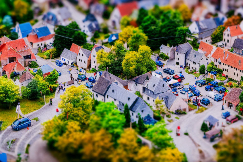 Miniature Effect of Colorful Village Houses and Trees