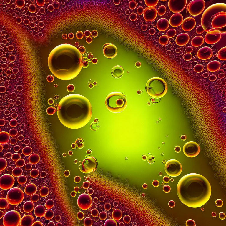 Vibrant Oil and Water Bubble Gradient on Green Background