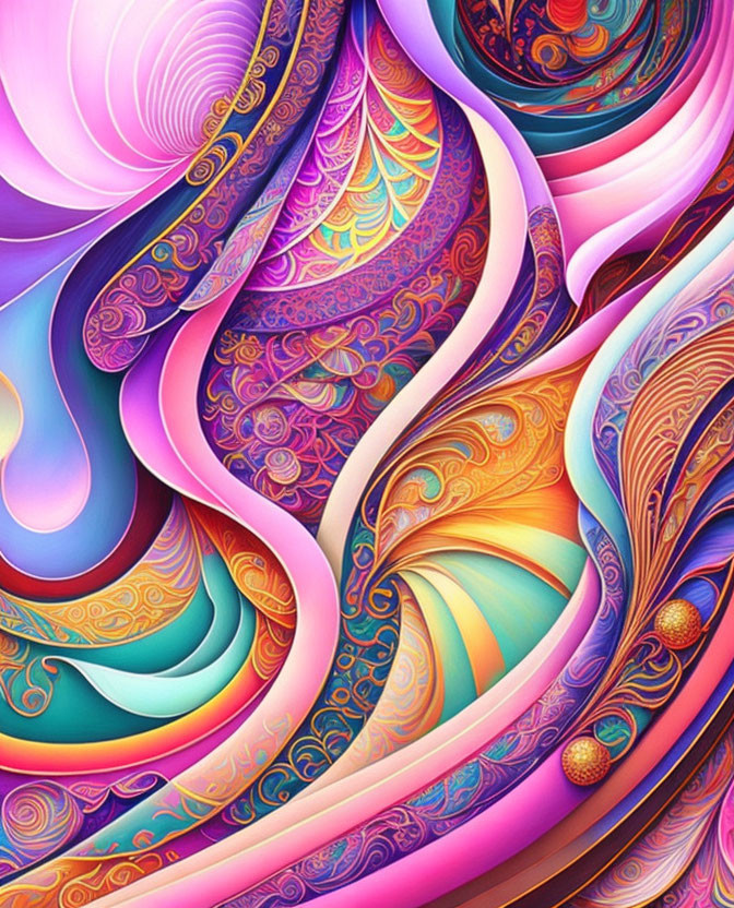 Colorful Swirling Digital Artwork with Purple, Pink, Blue, and Orange Hues