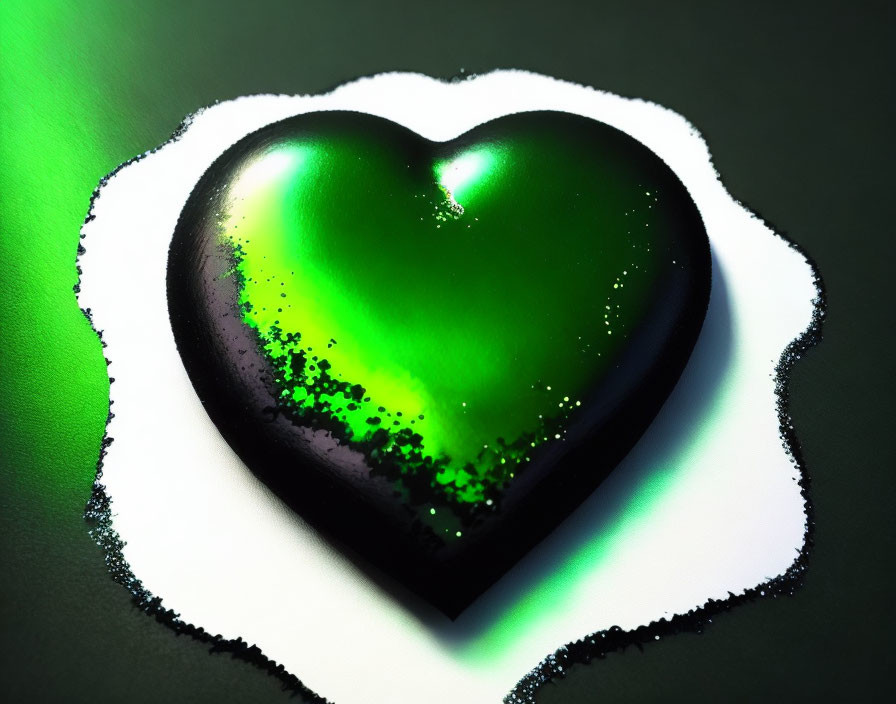 Green Heart on Scalloped White Background with Dark Green Surface