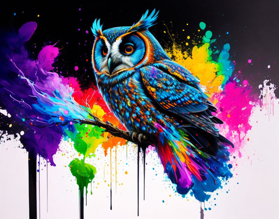 Colorful Owl Artwork Against Black Background