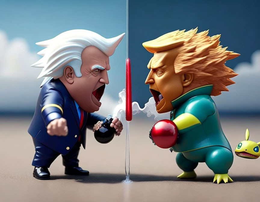 Comic political figurines in animated light saber confrontation