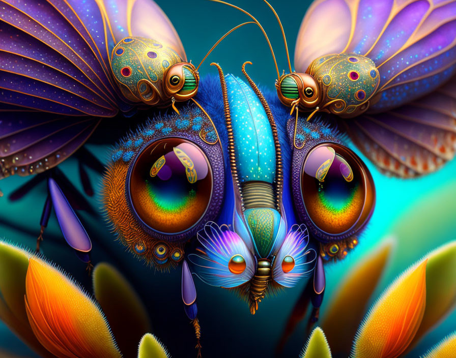 Colorful Stylized Butterfly Art with Detailed Eyes
