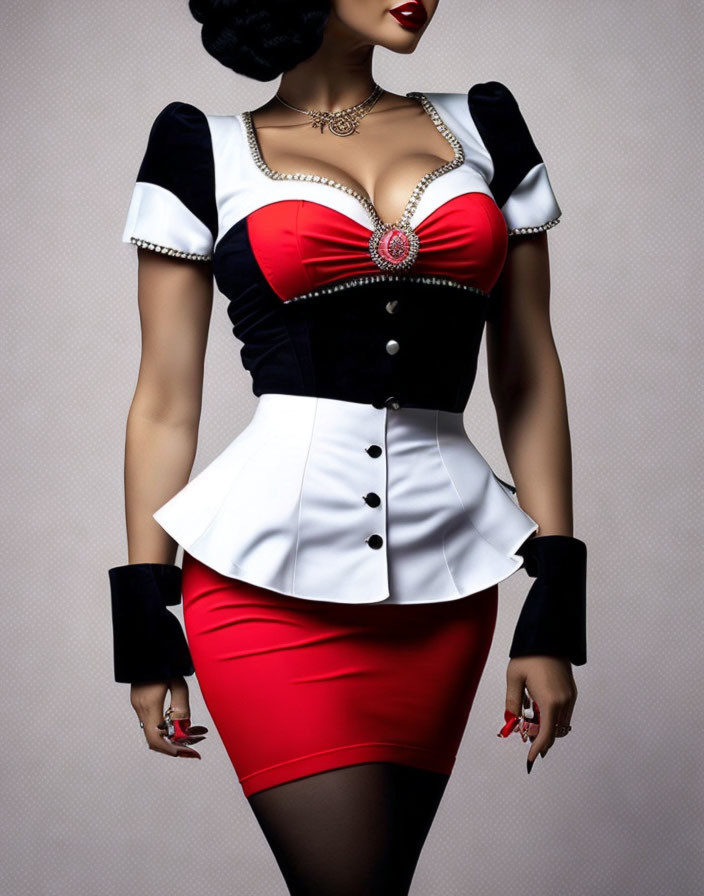 Chic pin-up woman in red skirt and corset poster