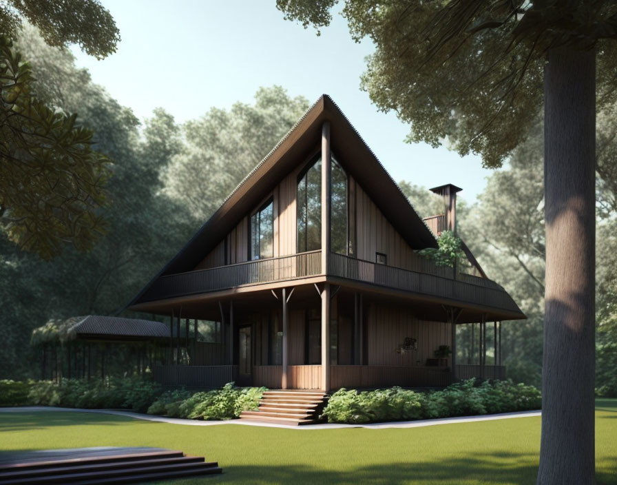 Contemporary A-Frame House in Forest Clearing with Large Windows