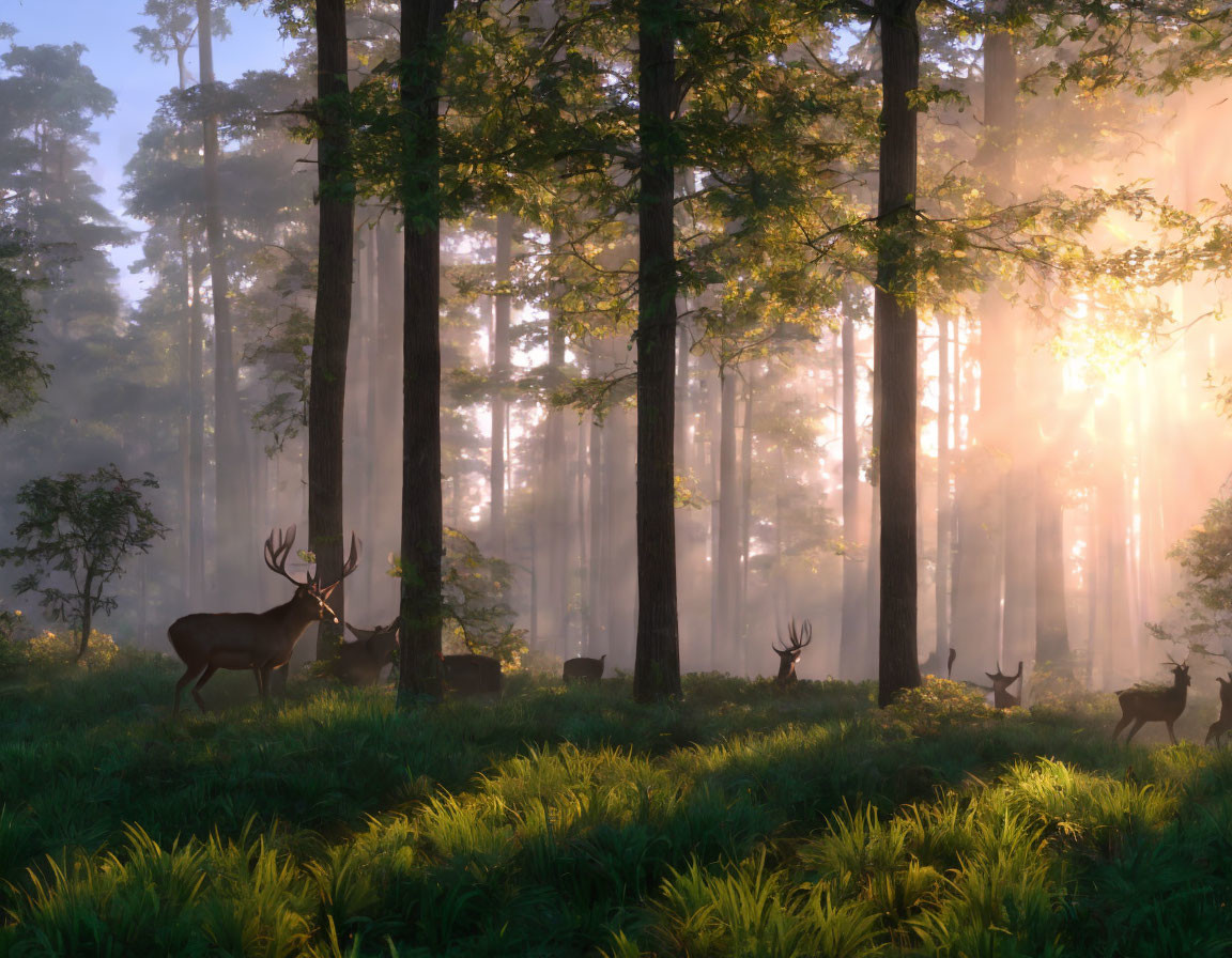 Wilderness Twilight: Deer in a Dusk Forest