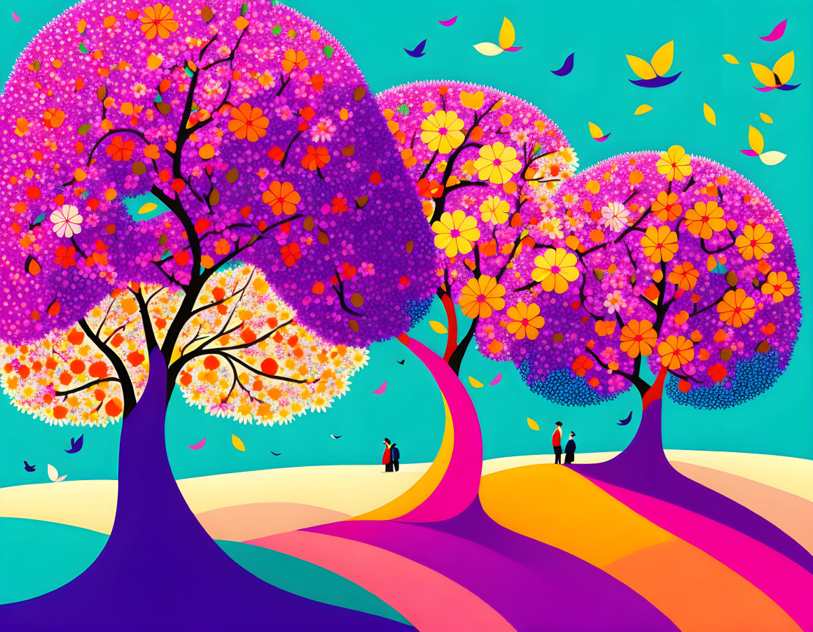 Whimsical Trees in a Colorful Landscape