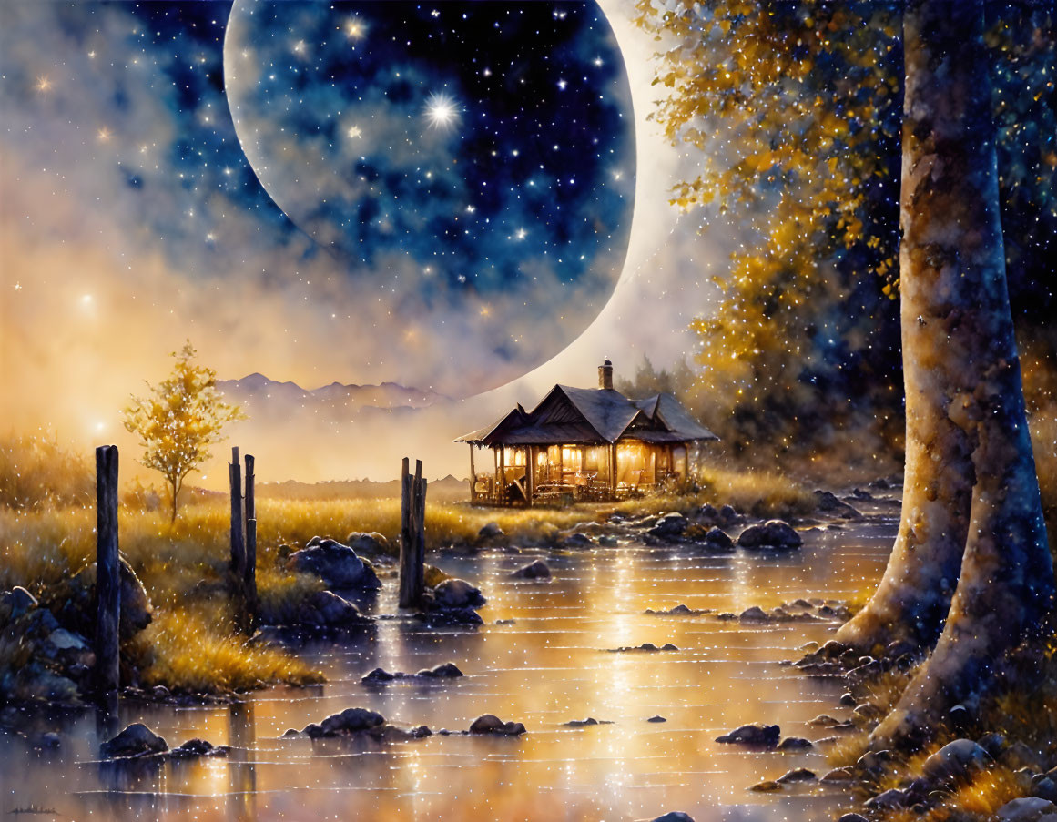 Moonlit Serenity: A Surreal Nighttime Landscape