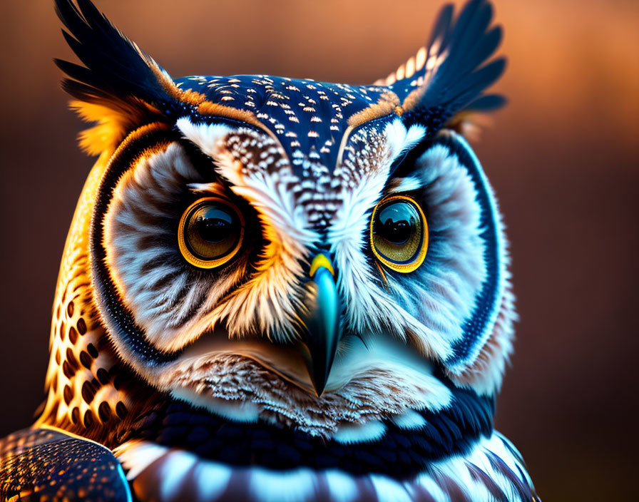 Detailed Close-Up of Owl with Striking Yellow Eyes and Tufted Ears