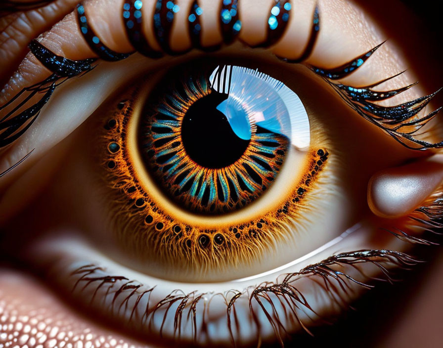 Detailed Human Eye Close-Up with Iris Pattern and Long Eyelashes