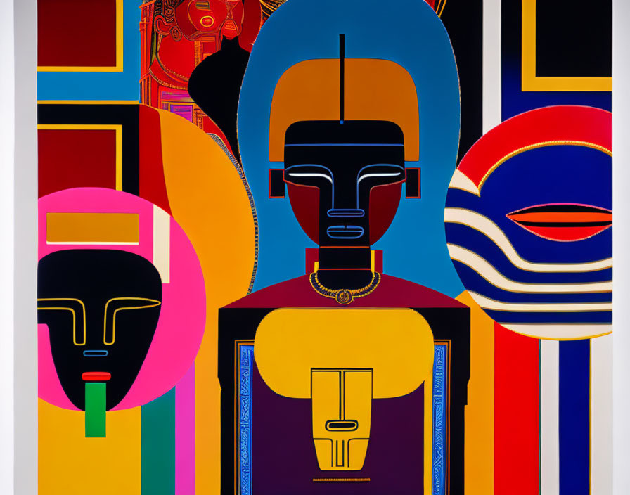 Vibrant Cubist-Inspired Abstract Faces with Bold Patterns
