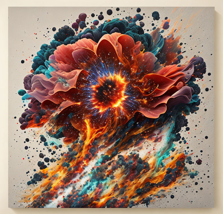 Colorful Abstract Painting: Cosmic Explosion with Flower Patterns
