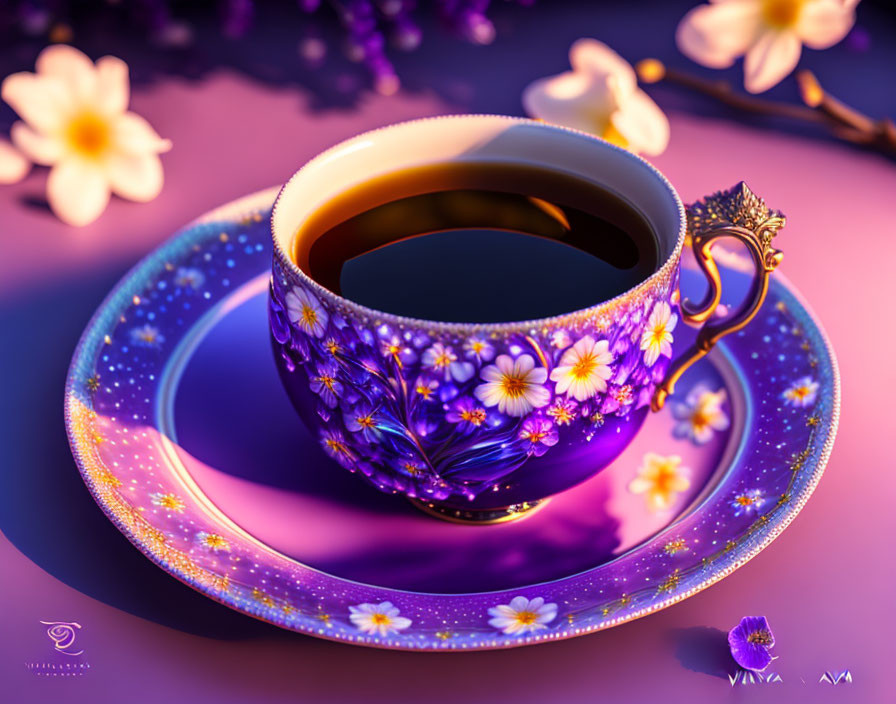 a cup of violet tea