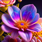 Colorful Flower Close-Up with Prismatic Water Droplets