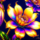 Colorful Stylized Flower Digital Artwork with Complex Patterned Background