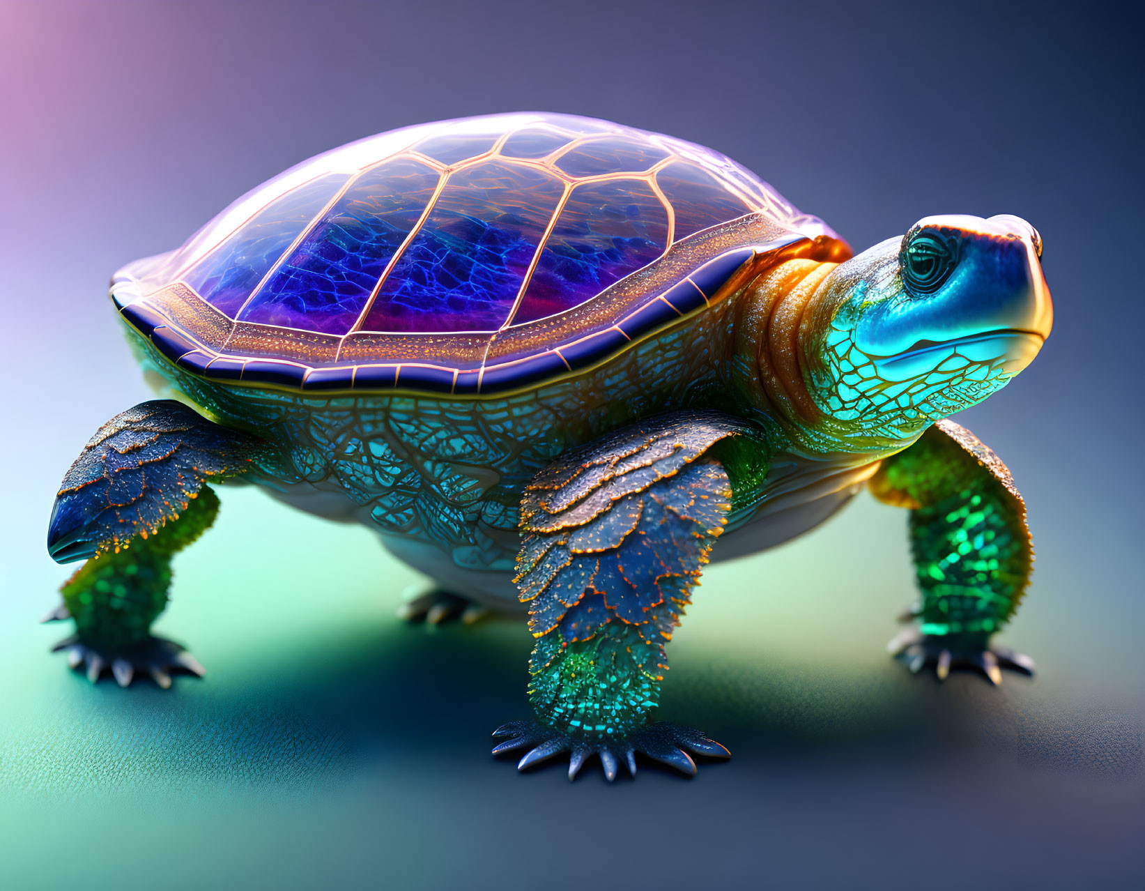 Colorful Digital Turtle Illustration with Iridescent Shell