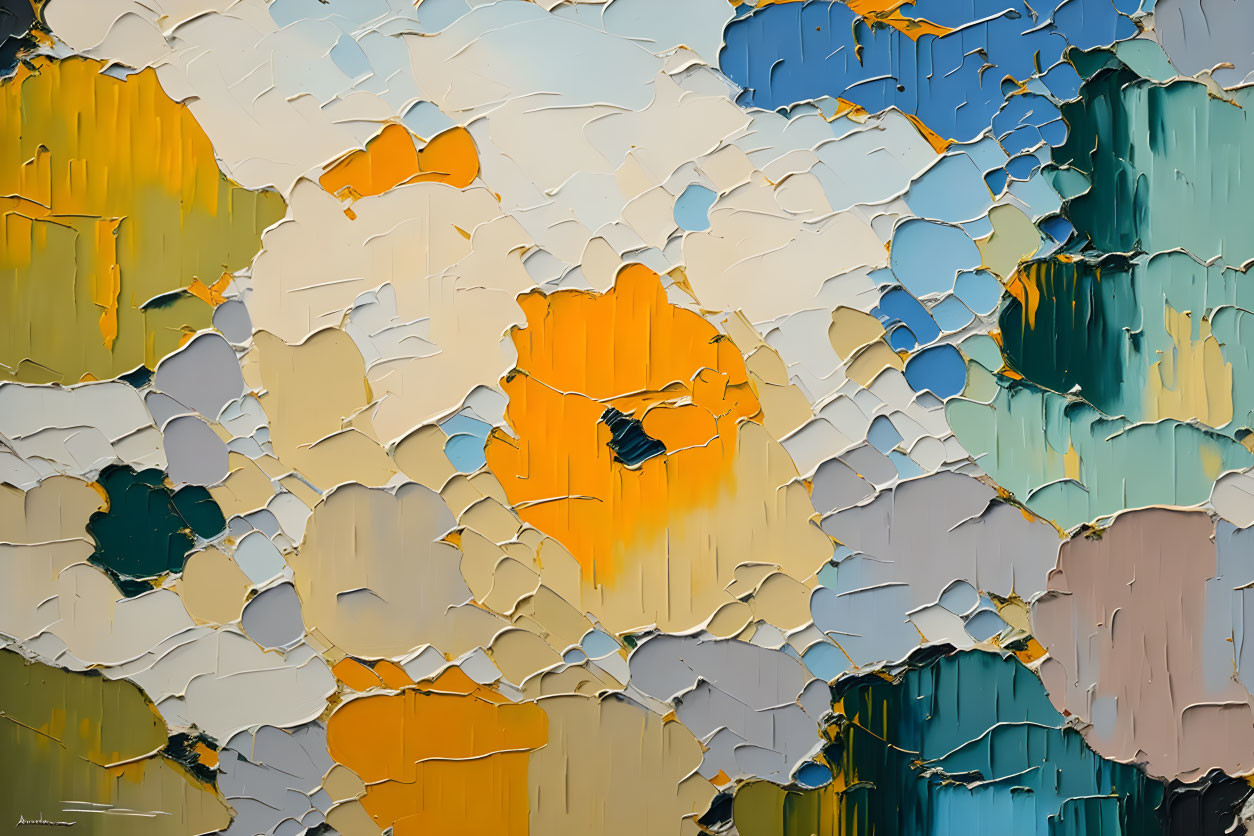 Colorful Cracked Paint Texture in Orange, Blue, and Beige Tones