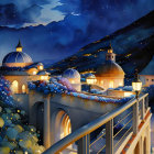 Starry Sky Over Old-World Town with Illuminated Domes