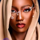 Colorful digital portrait of a woman with striking makeup and patterned fabrics