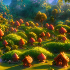 Enchanted Forest Glade with Mushroom-Shaped Houses