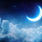 Luminous crescent moon in serene nightscape